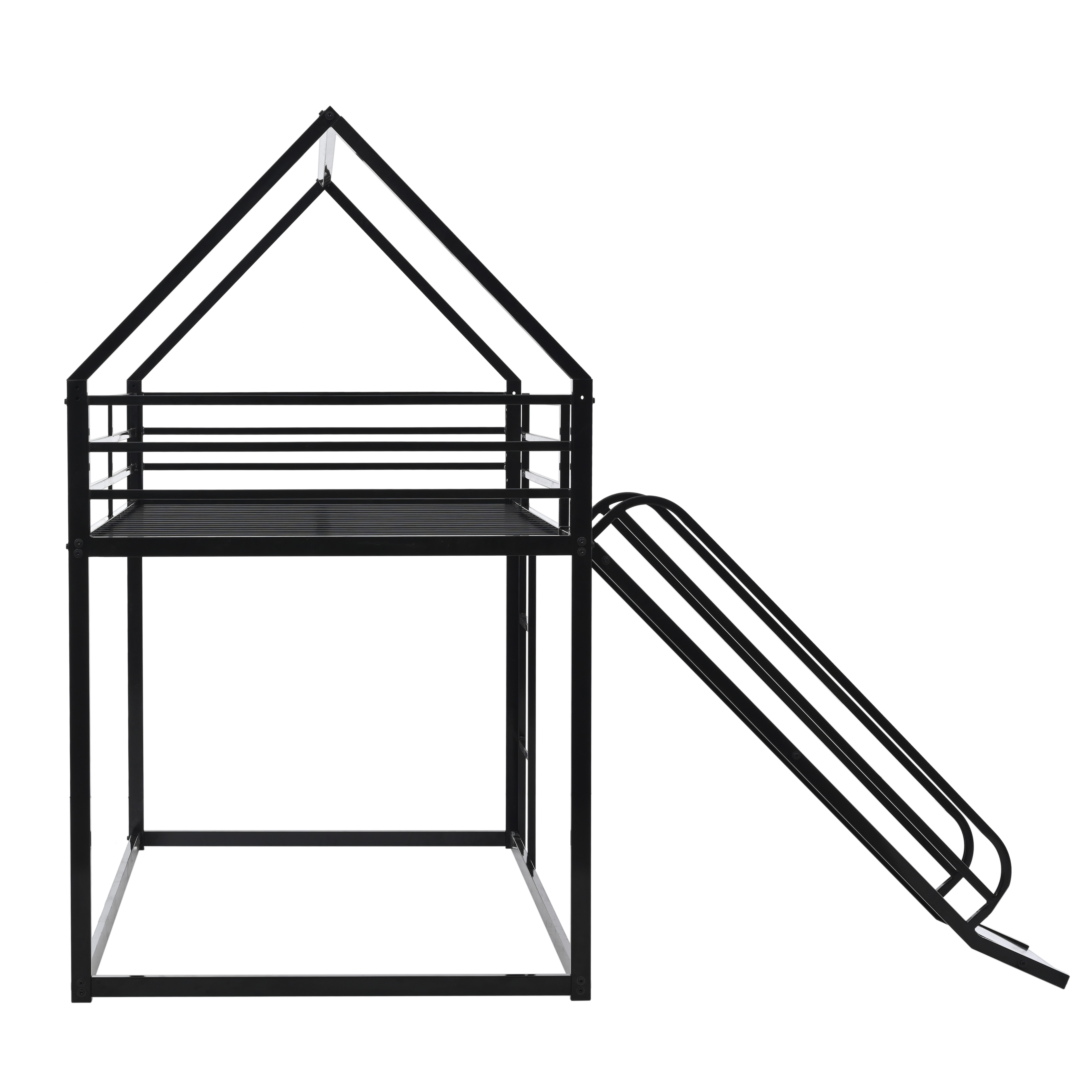 Twin Over Twin House Bed With Ladder And Slider, House Bed, Bunk Bed_voghion.com